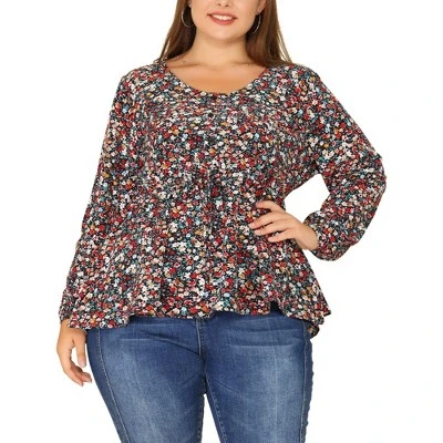 Agnes Orinda Women's Plus Size V Neck Button Up Ruffle Floral Long Sleeve Tunic Peplum Blouse 5 Agnes Orinda Women's Plus Size V Neck Button Up Ruffle Floral Long Sleeve Tunic Peplum Blouse - Image 5