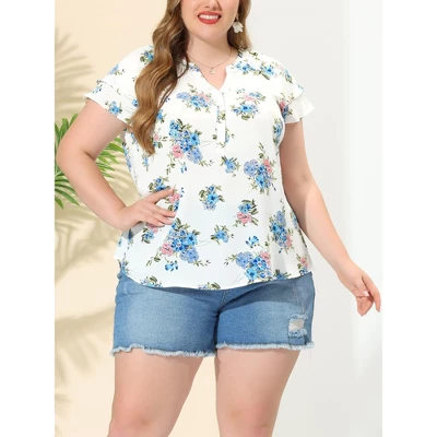 Agnes Orinda Women's Plus Size Layered Sleeve V Neck Floral Print Ruffle Casual Blouses 1 Agnes Orinda Women's Plus Size Layered Sleeve V Neck Floral Print Ruffle Casual Blouses