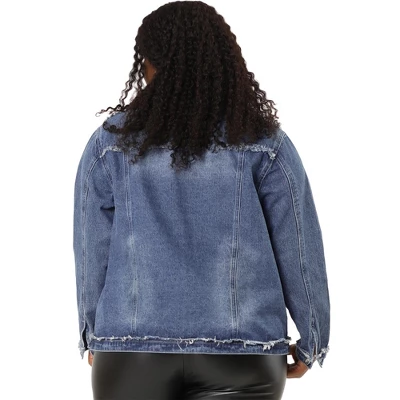 Agnes Orinda Women's Plus Size Button Down Frayed Chest Pockets Short Denim Jacket 4 Agnes Orinda Women's Plus Size Button Down Frayed Chest Pockets Short Denim Jacket - Image 4