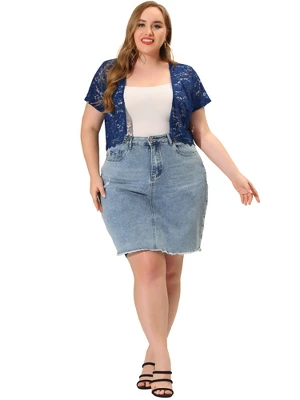 Agnes Orinda Women's Plus Size Lace Allover Spring Off Lightweight Short Sleeve Crop Shrugs 2 Agnes Orinda Women's Plus Size Lace Allover Spring Off Lightweight Short Sleeve Crop Shrugs - Image 2