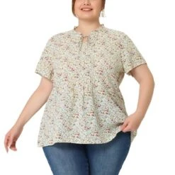 Agnes Orinda Women's Plus Size Self Tie Ruffle Pleated Floral Blouse -Agnes Sales Store GUEST 4c8242de 46fa 409a b37d b7de0f2f1b9d