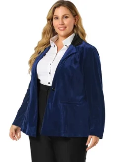 Agnes Orinda Women's Plus Size Winter Velvet Blazer Button Lapel Work Jacket -Agnes Sales Store GUEST 4cb335ab c59d 4955 8e29 869731104ac5