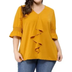Agnes Orinda Women' S Plus Size V Neck Ruffle Smocked Sleeve Blouses -Agnes Sales Store GUEST 4cd1327d 5bbe 40ad a94d 3f9d1a3fa5f0