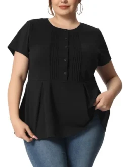 Agnes Orinda Women's Plus Size Pintuck Half Placket Button Front Peplum Blouses -Agnes Sales Store GUEST 4e6a20e3 e8ed 4a4c 95bf 4103577e8bde