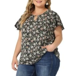 Agnes Orinda Women's Plus Size Keyhole Floral Chiffon Flared Sleeve Summer Trendy Peasant Tops -Agnes Sales Store GUEST 4e9c4f60 3b8b 4fb3 8176 48ec0e974721