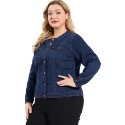 Agnes Orinda Women's Plus Size Jean Jacket Long Sleeves Collarless Denim Jacket -Agnes Sales Store GUEST 4ecdcea7 9e6a 4220 8d66 9ee13a05df04