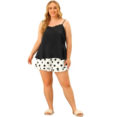 Agnes Orinda Women's Plus Size Polka Dots Sleep Short Satin Lace Trim Camisole Pajamas Set 2 Agnes Orinda Women's Plus Size Polka Dots Sleep Short Satin Lace Trim Camisole Pajamas Set - Image 2