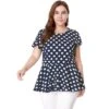 Agnes Orinda Women's Plus Size Polka Dots Fashion Workout Elegant Short Sleeves Peplum Top