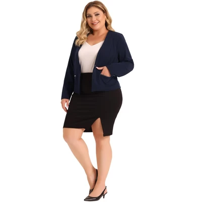 Agnes Orinda Women's Plus Size Work Office Zip Lapel Jacket Blazers 2 Agnes Orinda Women's Plus Size Work Office Zip Lapel Jacket Blazers - Image 2
