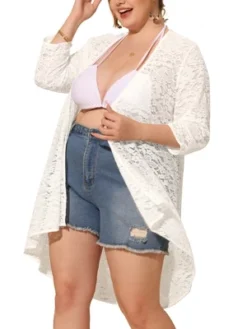 Agnes Orinda Women's Plus Size Lace Sheer High Low 3/4 Sleeve Open Front Cardigan -Agnes Sales Store GUEST 4fe70441 963f 4593 b31f 8740f95ebf62