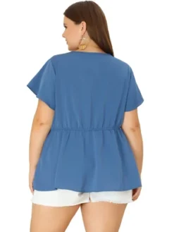 Agnes Orinda Women's Plus Size Shirt Bell Short Sleeve Button Down Collar Elastic Waist Flare Peplum Tops -Agnes Sales Store GUEST 4fee4032 1f61 4c35 b25f 0ed979a6dcb0