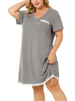 Agnes Orinda Womens Plus Size V Neck Polka Dots Short Sleeve Sleepwear Pajamas Nightgown -Agnes Sales Store GUEST 50477214 a48b 4e70 b0d0 b7362fab4d18