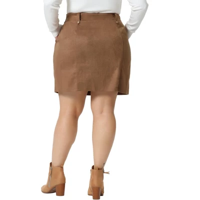 Agnes Orinda Women's Plus Size Faux Suede Zipper Front Pockets Elastic Waist Mini Skirt 3 Agnes Orinda Women's Plus Size Faux Suede Zipper Front Pockets Elastic Waist Mini Skirt - Image 3