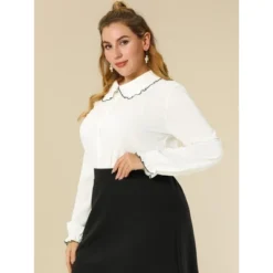Agnes Orinda Women's Plus Size Elegant Office Peter Pan Collar Long Sleeves Button-Up Shirt -Agnes Sales Store GUEST 50c11831 616b 4df9 b385 0a9f9fff91a4