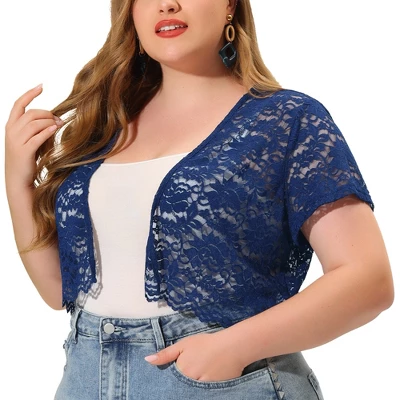 Agnes Orinda Women's Plus Size Lace Allover Spring Off Lightweight Short Sleeve Crop Shrugs 5 Agnes Orinda Women's Plus Size Lace Allover Spring Off Lightweight Short Sleeve Crop Shrugs - Image 5