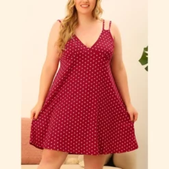 Agnes Orinda Women's Plus Size Deep V Knit Polka Dots Cami Nightgown