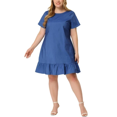 Agnes Orinda Women's Plus Size Cross Back Ruffle Hem Formal Chambray Dresses 9 Agnes Orinda Women's Plus Size Cross Back Ruffle Hem Formal Chambray Dresses - Image 9