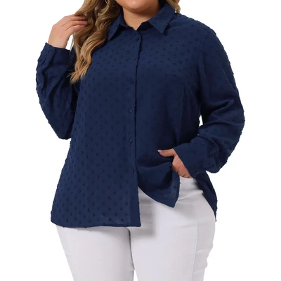 Agnes Orinda Women Plus Size Swiss Dots Button Down Collar Long Sleeve Blouses 6 Agnes Orinda Women Plus Size Swiss Dots Button Down Collar Long Sleeve Blouses - Image 6