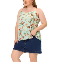 Agnes Orinda Women's Plus Size Cami Basic Camisole Foral Printed Tank Top Womens T-Shirt
