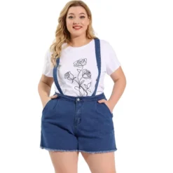 Agnes Orinda Women's Plus Size Denim Jumpsuit Shorts Fray Pocket Overalls Short Pants -Agnes Sales Store GUEST 52965b41 a5f9 4370 87a1 b769eeb4b036