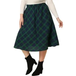Agnes Orinda Women's Plus Size Velvet Plaid A-Line Elastic Waist Flare Skirts -Agnes Sales Store GUEST 52ac65f0 0270 4ee1 8f5a d348d0019e65