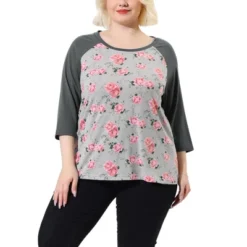Agnes Orinda Women's Plus Size 3/4 Raglan Sleeves Floral Dressy Casual Peasant Tops -Agnes Sales Store GUEST 530b2a31 b870 4262 b0ab d085206182cb