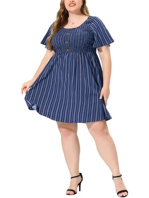 Agnes Orinda Women's Plus Size Stripe Boho Smock Swing Dresses 5 Agnes Orinda Women's Plus Size Stripe Boho Smock Swing Dresses - Image 5