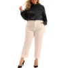 Agnes Orinda Women's Plus Size Satin Formal Work Outfits Elegant Long Sleeve Shirts