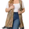 Agnes Orinda Women's Plus Size Sleeveless Striped Boho Cardigans Vest