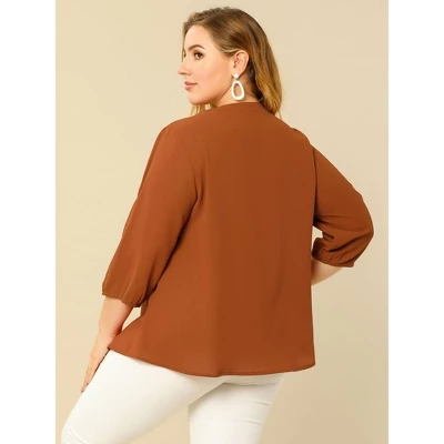 Agnes Orinda Women's Plus Size Work Round Neck Ruffle Chiffon Blouse Top 4 Agnes Orinda Women's Plus Size Work Round Neck Ruffle Chiffon Blouse Top - Image 4