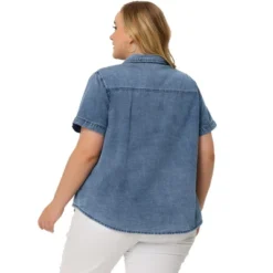 Agnes Orinda Women's Plus Size Jean Denim Short Sleeve Chest Pocket Button Down Shirt -Agnes Sales Store GUEST 53e6efa4 58a3 4b29 b16f 96bbf4e09e5d