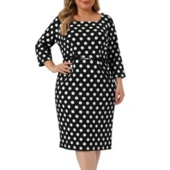 Agnes Orinda Women's Plus Size Formal Polka Dots 3/4 Sleeve Belt Bodycon Dress -Agnes Sales Store GUEST 5457cd5a 15d4 456e 8bd4 d39b0df70b4d