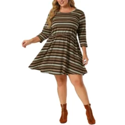 Agnes Orinda Women's Plus Size Striped Boho Fit Flare Knit Dress -Agnes Sales Store GUEST 5475c407 8433 4a22 9092 527203059086