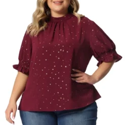 Agnes Orinda Women's Plus Size Work Pleated Keyhole Back Star Print Puff Sleeve Blouses -Agnes Sales Store GUEST 54830635 a2ef 4ee4 9567 80180c7d176b