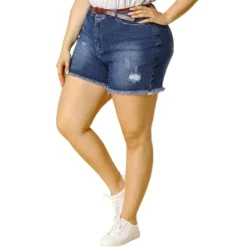 Agnes Orinda Women's Plus Size Jean High Waisted Raw Hem Stretched Distressed Denim Short -Agnes Sales Store GUEST 553ab498 5717 40e7 8a25 fcf3f0b2611d