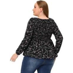 Agnes Orinda Women's Plus Size Blouses Smock Waist Square Neck Floral Peplum Tops -Agnes Sales Store GUEST 5567ee73 2d44 4271 8edb 042bca50edf1