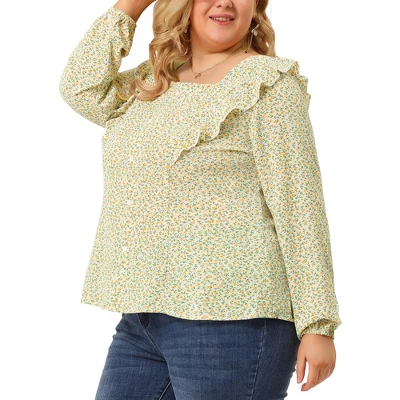 Agnes Orinda Women's Plus Size Blouses Long Sleeve Square Neck Ditsy Ruffle Floral Tops 1 Agnes Orinda Women's Plus Size Blouses Long Sleeve Square Neck Ditsy Ruffle Floral Tops