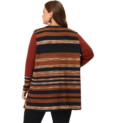 Agnes Orinda Women's Plus Size Long Open Front Striped Sweater Knit Cardigans 3 Agnes Orinda Women's Plus Size Long Open Front Striped Sweater Knit Cardigans - Image 3