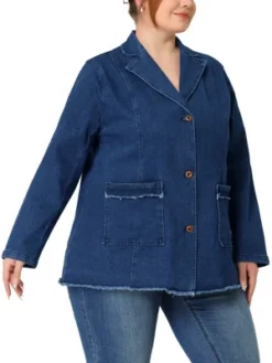 Agnes Orinda Women's Plus Size Fashion Outfits Button Work Formal Denim Jean Blazers