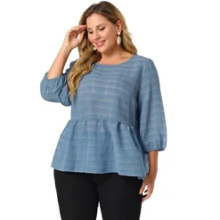 Agnes Orinda Women's Plus Size Winter Fashion 3/4 Puff Sleeve Babydoll Blouses -Agnes Sales Store GUEST 560552f3 e1eb 47ea 8aa4 f4f58a4c1ebd