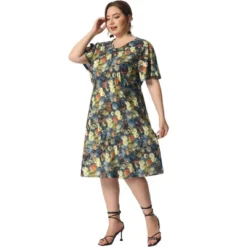 Agnes Orinda Women's Plus Size Elegant Short Sleeve Floral Pattern Dress -Agnes Sales Store GUEST 56283bd3 d265 4584 b825 67442b2db73e
