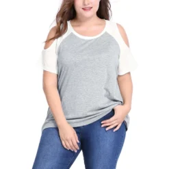 Agnes Orinda Women Plus Size Contrast Raglan Sleeves Cold Shoulder Tee -Agnes Sales Store GUEST 5661b5f6 71b8 4f5c 82ac 3742098b8341