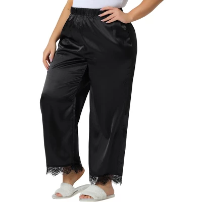 Agnes Orinda Women's Plus Size Satin Lace Trim Elastic Soft Wide Leg Pockets Pajama Pants 5 Agnes Orinda Women's Plus Size Satin Lace Trim Elastic Soft Wide Leg Pockets Pajama Pants - Image 5