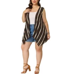 Agnes Orinda Plus Size Cardigans For Women Irregular Hem Boho Striped Sleeveless Cardigans -Agnes Sales Store GUEST 569121be ba07 4cb2 b1f7 4948a049d822