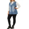 Agnes Orinda Women's Plus Size Denim Relax Notched Lapel Jacket Vest