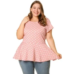 Agnes Orinda Women's Plus Size Polka Dots Fashion Workout Elegant Short Sleeves Peplum Top -Agnes Sales Store GUEST 56a88fd8 cf9f 4683 9bba b55166a89fc6