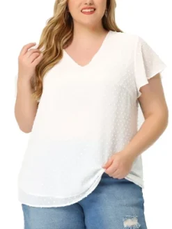 Agnes Orinda Plus Size Blouses For Women Tired Flare Sleeve V Neck Swiss Dots Tops -Agnes Sales Store GUEST 56dbf49c 763f 4f3a 942f ba08e9ddf5de