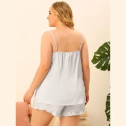 Agnes Orinda Women's Plus Size Satin Cross Camisole Ruffle Trim Elastic Waist Shorts Sleepwear Pajamas Set -Agnes Sales Store GUEST 56eba073 2232 402c a26c 1a413b7f94ed