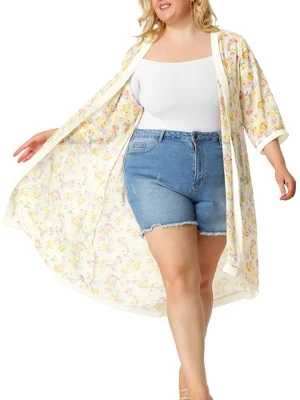 Agnes Orinda Women's Plus Size Floral Chiffon Holiday Midi Cardigans 6 Agnes Orinda Women's Plus Size Floral Chiffon Holiday Midi Cardigans - Image 6