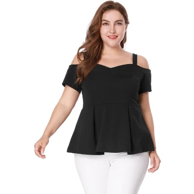Agnes Orinda Women's Plus Size High Waist Sweetheart Cold Shoulder Peplum Blouse 2 Agnes Orinda Women's Plus Size High Waist Sweetheart Cold Shoulder Peplum Blouse - Image 2
